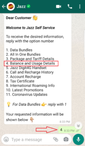 Check Balance on Jazz via WhatsApp