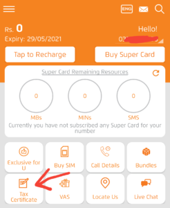 click on the tax certificate
