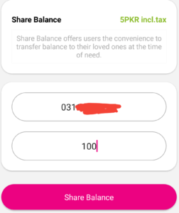 Enter zong number and amount then click Share Balance