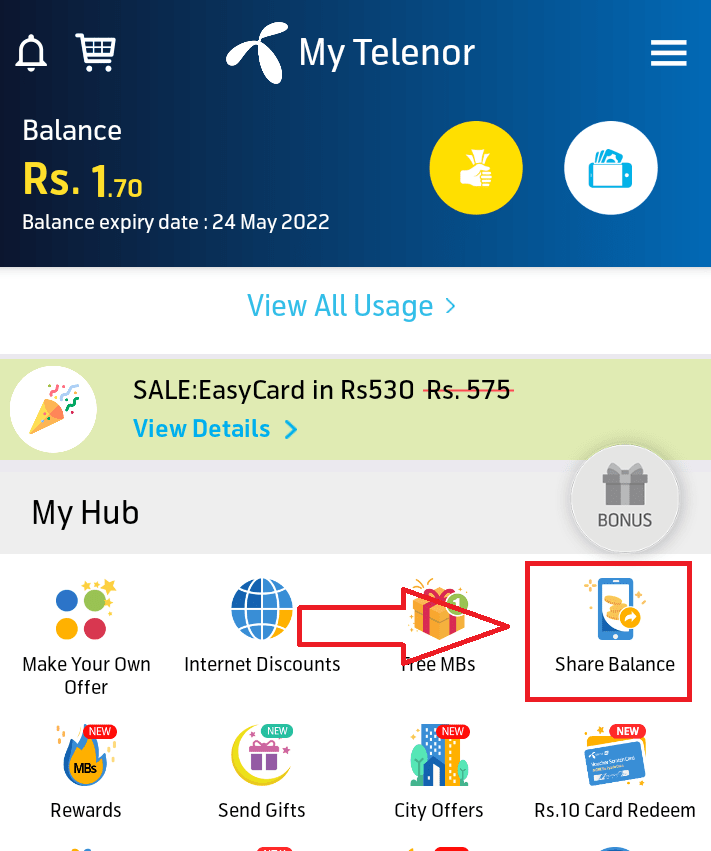 telenor app se balance share karne ka tarika