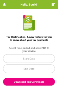 select start and end date then click Download tax certificate