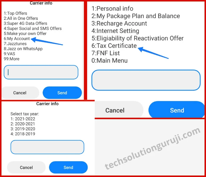 jazz tax certificate through sms